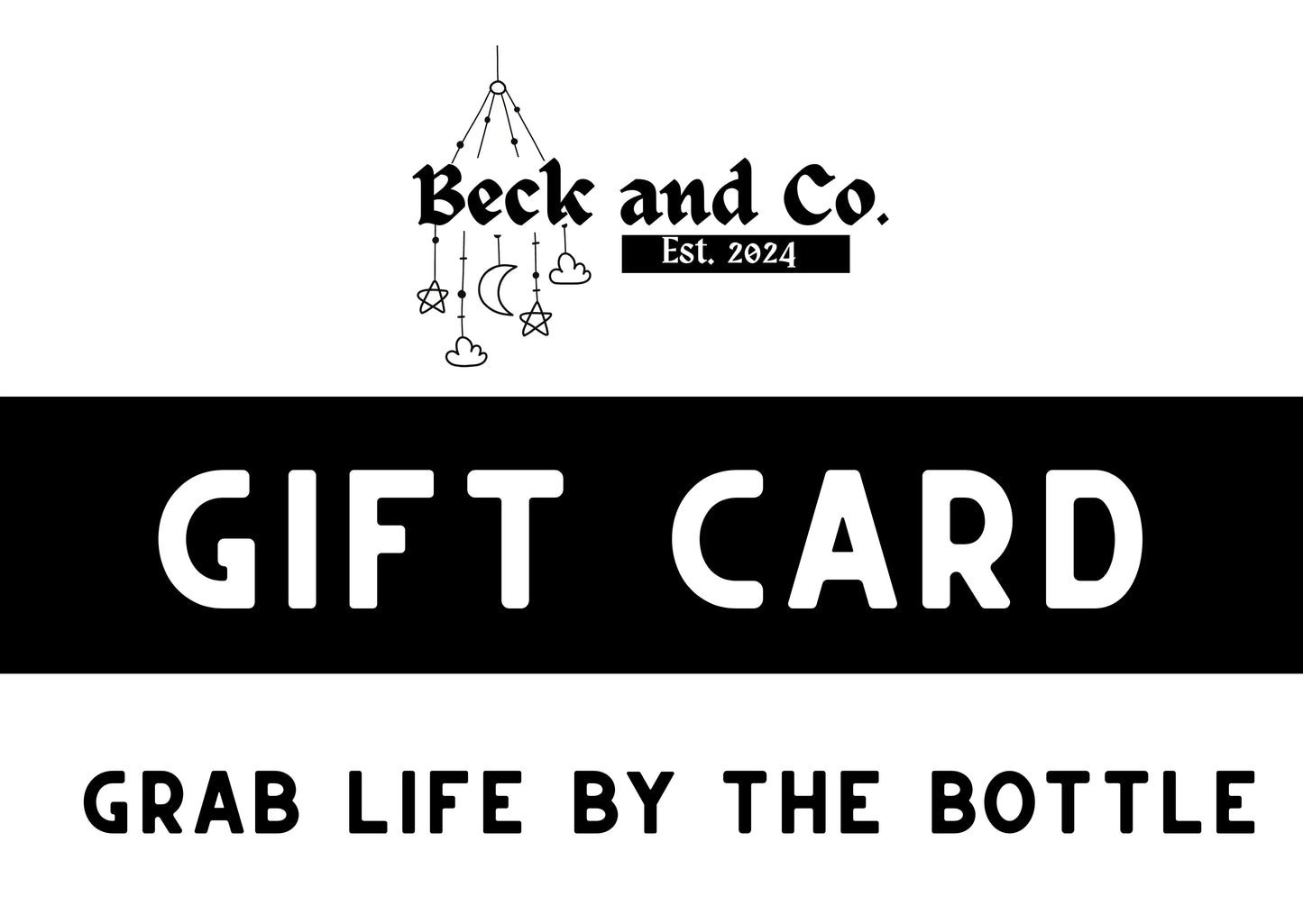 Beck and Co. children's streetwear gift card with mobile and bold text design
